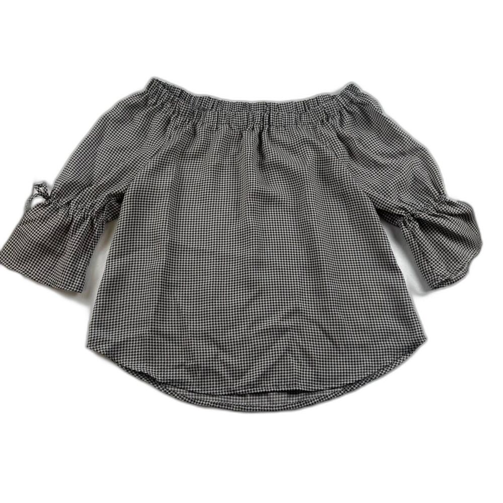 Black & White Gingham Off-Shoulder Blouse Women’s S | Cottagecore Chic